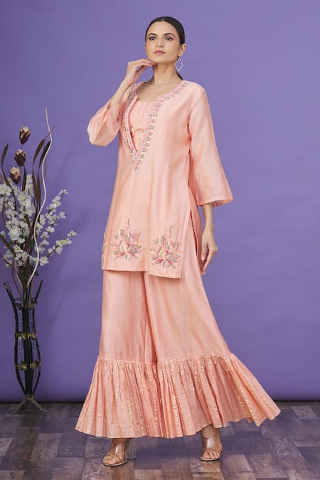 Label Ne'chi Embroidered Overlay Kurta Palazzo Set 