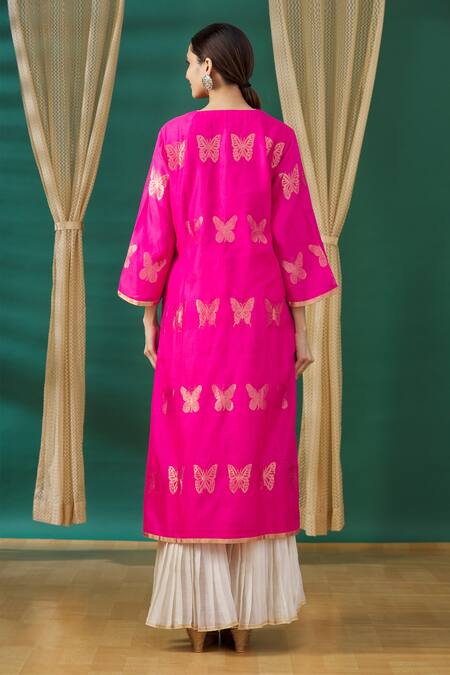 Shop Rar Studio Pink Butterfly Embroidered Tunic at Aza Fashions Shop_Rar Studio_Pink Butterfly Embroidered Tunic_at_Aza_Fashions