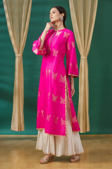 Buy Rar Studio Pink Butterfly Embroidered Tunic Online at Aza Fashions Buy_Rar Studio_Pink Butterfly Embroidered Tunic_Online_at_Aza_Fashions