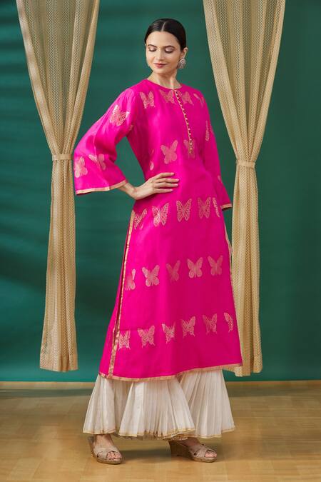 Shop Rar Studio Pink Butterfly Embroidered Tunic Online at Aza Fashions Shop_Rar Studio_Pink Butterfly Embroidered Tunic_Online_at_Aza_Fashions