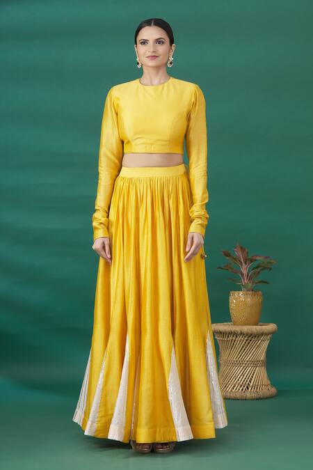 Pratibha Sultania_Yellow Flared Lehenga Set With Jacket_Online_at_Aza_Fashions