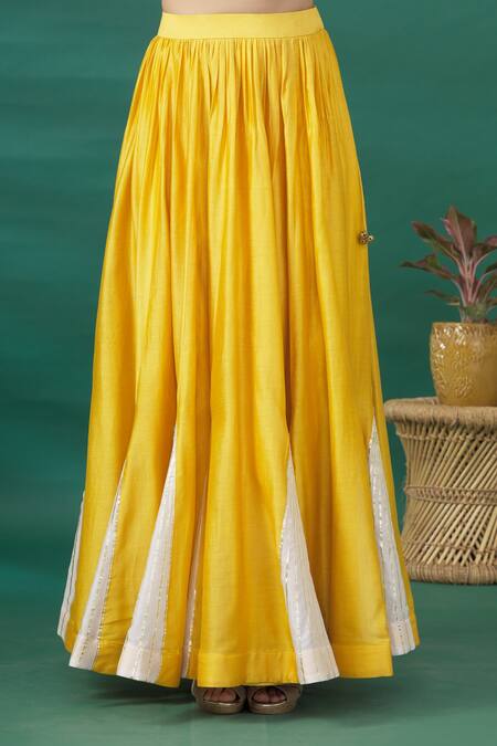 Pratibha Sultania_Yellow Flared Lehenga Set With Jacket_at_Aza_Fashions