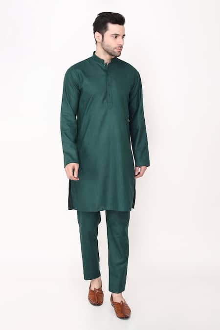Manish Nagdeo_Green Silk, Cotton Bottle Quilted Bundi Jacket Set _Online_at_Aza_Fashions