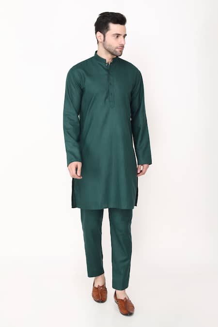 Manish Nagdeo_Green Cotton, Silk Embroidery, Applique Hand Bandhgala With Kurta Set _Online_at_Aza_Fashions