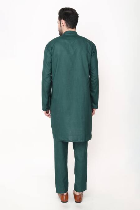 Buy_Manish Nagdeo_Green Silk, Cotton Bottle Quilted Bundi Jacket Set _Online_at_Aza_Fashions