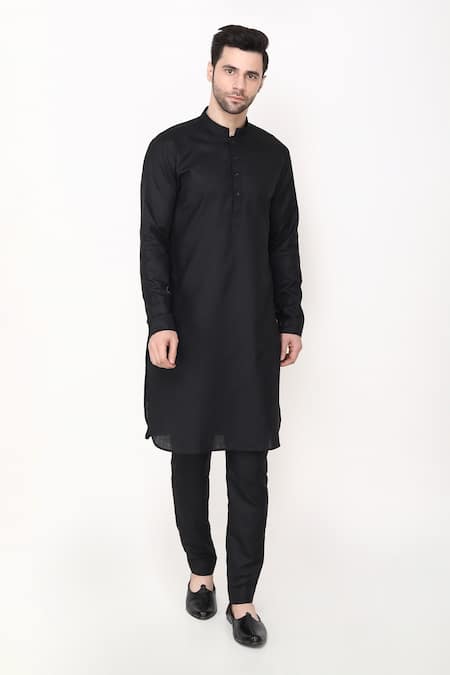 Manish Nagdeo_Black Silk, Cotton Embroidery Bundi Jacket And Kurta Set _Online_at_Aza_Fashions