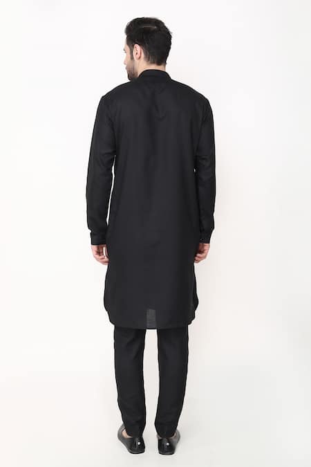 Buy_Manish Nagdeo_Black Silk, Cotton Embroidery Bundi Jacket And Kurta Set _Online_at_Aza_Fashions