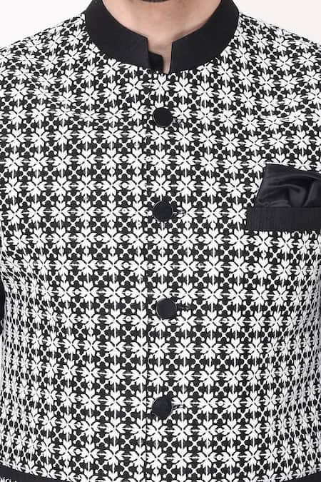 Manish Nagdeo_Black Silk, Cotton Embroidery Bundi Jacket And Kurta Set _at_Aza_Fashions