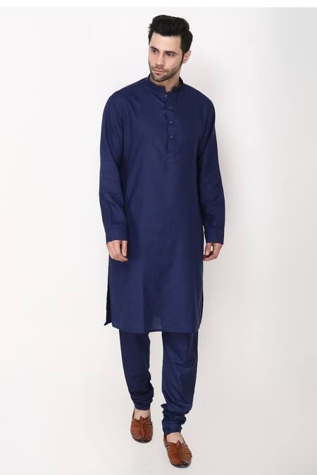 Manish Nagdeo_Blue Cotton, Silk Navy Dotted Angrakha Bundi Jacket Set _Online_at_Aza_Fashions