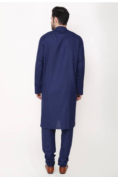 Buy_Manish Nagdeo_Blue Cotton, Silk Navy Dotted Angrakha Bundi Jacket Set _Online_at_Aza_Fashions