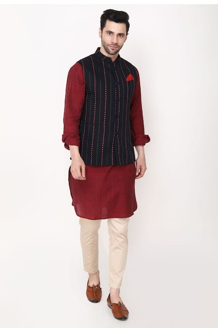 Shop Manish Nagdeo Blue Handloom Cotton, Cotton, Viscose Embroidery Bundi Set Online at Aza Fashions Shop_Manish Nagdeo_Blue Handloom Cotton, Cotton, Viscose Embroidery Bundi Set _Online_at_Aza_Fashions