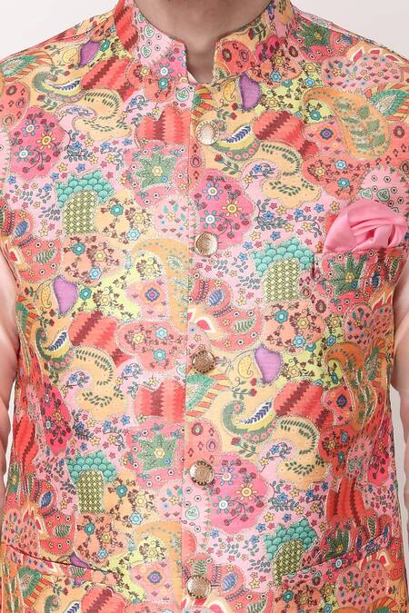 Manish Nagdeo Multi Color Cotton, Silk Zari, Embroidery Digital Print Bundi Jacket And Kurta Set at Aza Fashions Manish Nagdeo_Multi Color Cotton, Silk Zari, Embroidery Digital Print Bundi Jacket And Kurta Set_at_Aza_Fashions