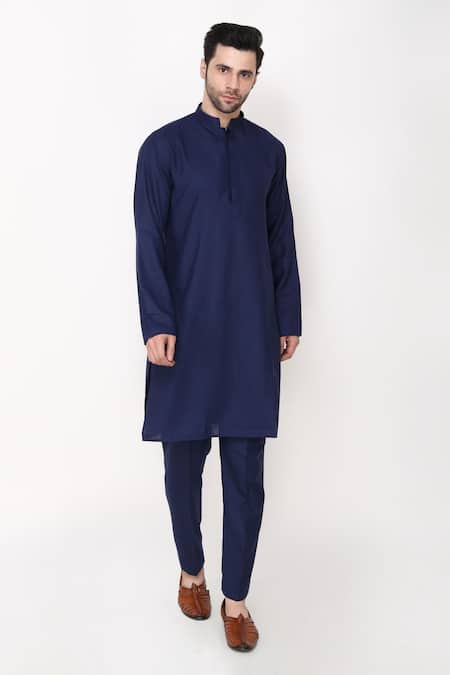 Manish Nagdeo_Blue Cotton Applique, Embroidery Hand Bandhgala And Kurta Set _Online_at_Aza_Fashions