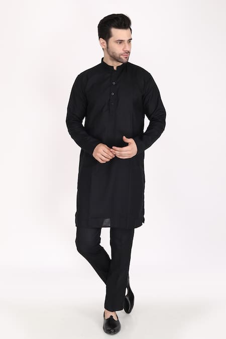 Manish Nagdeo_Black Silk Applique, Embroidery Hand Bundi Kurta Set _Online_at_Aza_Fashions