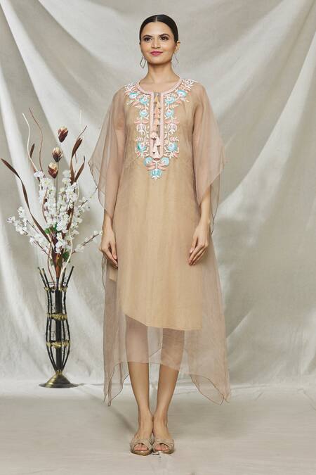 Kehiaa_Beige Asymmetric Tunic _Online_at_Aza_Fashions