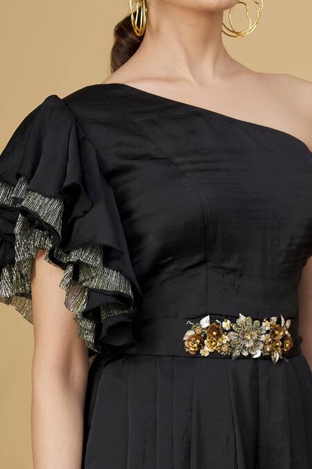 Gunu Sahni Black One Shoulder Draped Jumpsuit at Aza Fashions Gunu Sahni_Black One Shoulder Draped Jumpsuit_at_Aza_Fashions