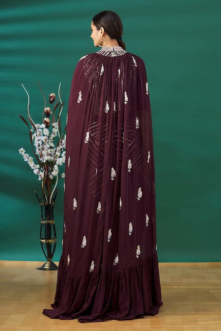 Masumi Mewawalla Cape & Embroidered Pant Saree Set 