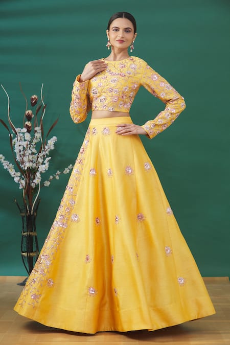 Masumi Mewawalla Floral Embroidered Blouse & Lehenga Set 