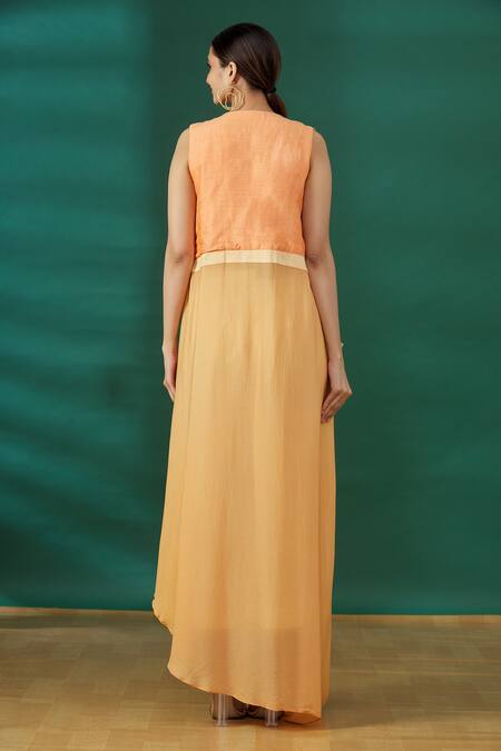 Shop_Ezra_Peach Embellishment Round Cape Style Tunic  _at_Aza_Fashions
