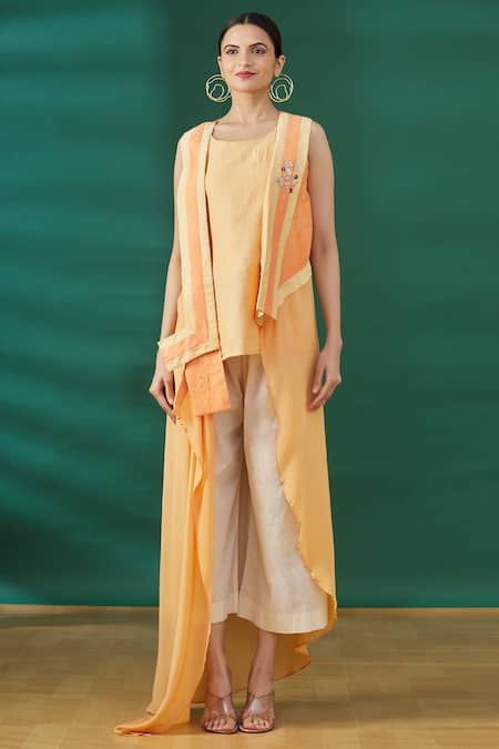 Ezra_Peach Embellishment Round Cape Style Tunic  _Online_at_Aza_Fashions