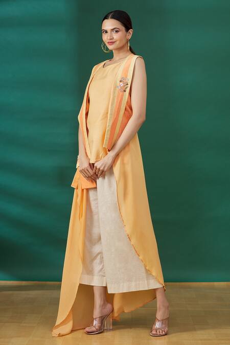 Buy_Ezra_Peach Embellishment Round Cape Style Tunic  _Online_at_Aza_Fashions