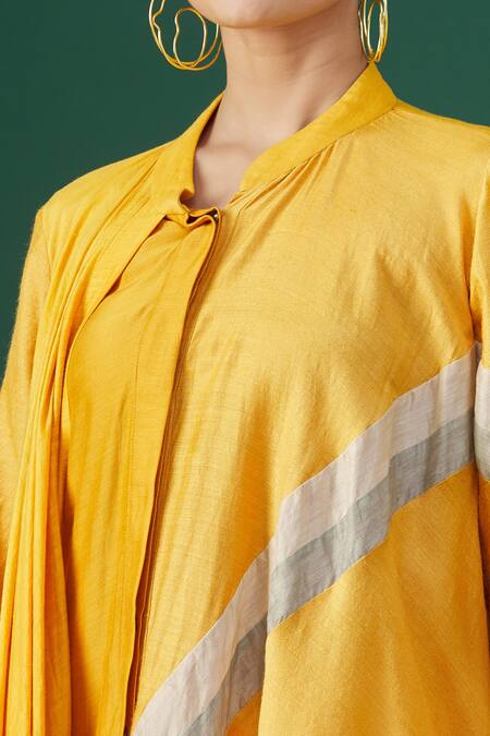 Shop_Ezra_Orange Striped Band Collar Asymmetric Tunic  _Online_at_Aza_Fashions