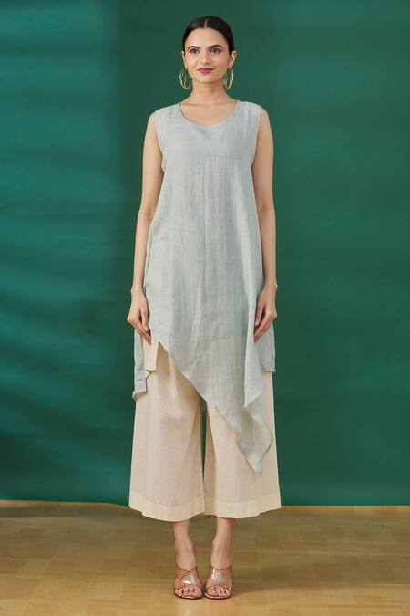 Ezra Blue Round Asymmetric Tunic Online at Aza Fashions Ezra_Blue Round Asymmetric Tunic_Online_at_Aza_Fashions