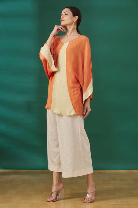 Buy_Ezra_Orange Round Colorblock Top_Online_at_Aza_Fashions