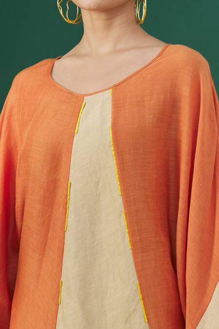 Shop_Ezra_Orange Round Colorblock Top_Online_at_Aza_Fashions