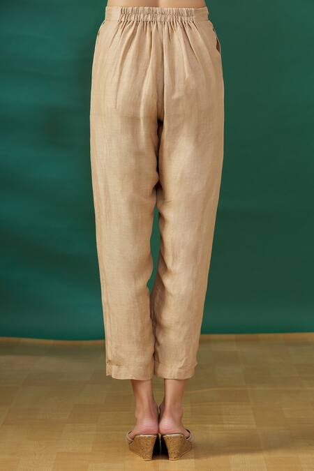 Shop_Ezra_Beige Foil Print Pant Saree_Online_at_Aza_Fashions