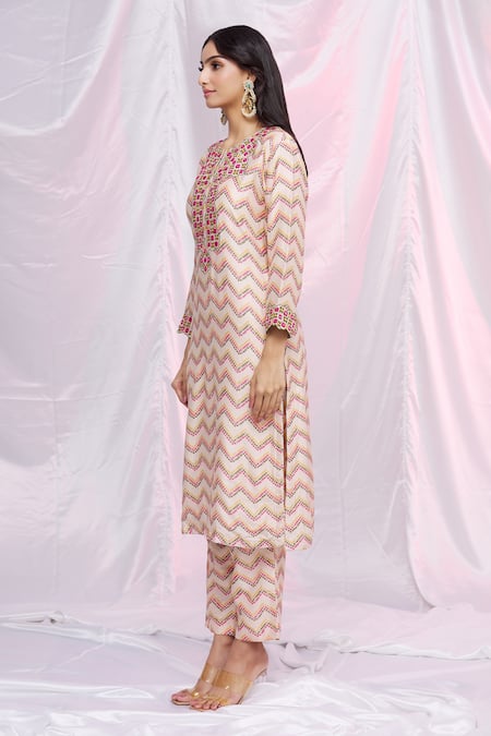 Buy_Punit Balana_Pink Chanderi Silk Geometric, Mirror , Thread Bandhani Print Kurta Set _Online_at_Aza_Fashions