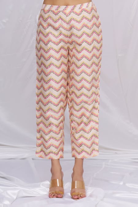 Punit Balana_Pink Chanderi Silk Geometric, Mirror , Thread Bandhani Print Kurta Set _at_Aza_Fashions