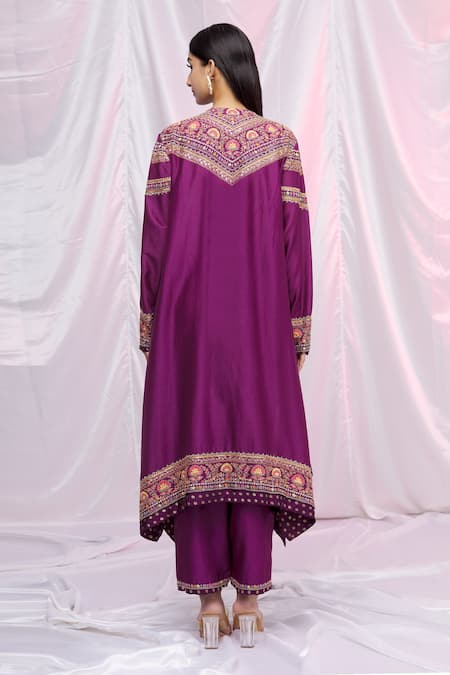 Shop Petticoat Lane By Divya Purple Chanderi Floral Motifs Keyhole Embroidered Kurta And Pant Set at Aza Fashions Shop_Petticoat Lane By Divya_Purple Chanderi Floral Motifs Keyhole Embroidered Kurta And Pant Set _at_Aza_Fashions