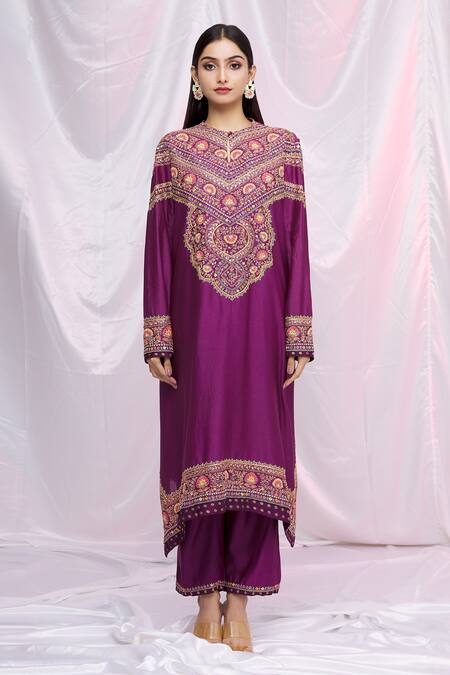 Buy Petticoat Lane By Divya Purple Chanderi Floral Motifs Keyhole Embroidered Kurta And Pant Set Online at Aza Fashions Buy_Petticoat Lane By Divya_Purple Chanderi Floral Motifs Keyhole Embroidered Kurta And Pant Set _Online_at_Aza_Fashions