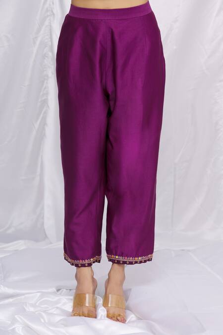 Shop Petticoat Lane By Divya Purple Chanderi Floral Motifs Keyhole Embroidered Kurta And Pant Set Online at Aza Fashions Shop_Petticoat Lane By Divya_Purple Chanderi Floral Motifs Keyhole Embroidered Kurta And Pant Set _Online_at_Aza_Fashions