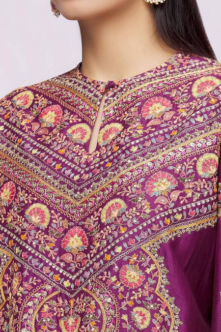 Petticoat Lane By Divya Purple Chanderi Floral Motifs Keyhole Embroidered Kurta And Pant Set at Aza Fashions Petticoat Lane By Divya_Purple Chanderi Floral Motifs Keyhole Embroidered Kurta And Pant Set _at_Aza_Fashions