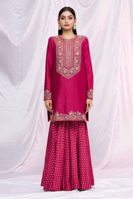 Buy Petticoat Lane By Divya Pink Organza, Chanderi, Brocade Floral Motifs Cape Open, Sharara Set With Online at Aza Fashions Buy_Petticoat Lane By Divya_Pink Organza, Chanderi, Brocade Floral Motifs Cape Open, Sharara Set With _Online_at_Aza_Fashions