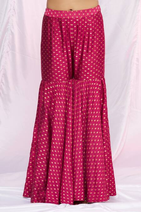 Shop Petticoat Lane By Divya Pink Organza, Chanderi, Brocade Floral Motifs Cape Open, Sharara Set With Online at Aza Fashions Shop_Petticoat Lane By Divya_Pink Organza, Chanderi, Brocade Floral Motifs Cape Open, Sharara Set With _Online_at_Aza_Fashions