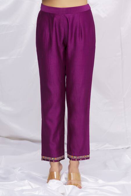 Shop Petticoat Lane By Divya Purple Chanderi Floral Motifs Mandarin Collar Kurta And Pant Set Online at Aza Fashions Shop_Petticoat Lane By Divya_Purple Chanderi Floral Motifs Mandarin Collar Kurta And Pant Set _Online_at_Aza_Fashions