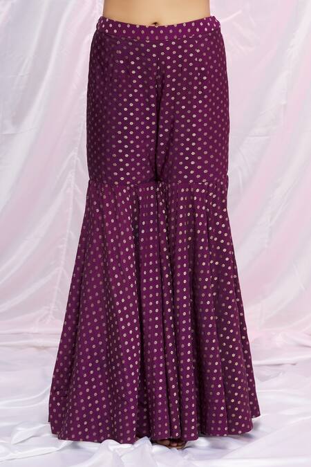 Shop Petticoat Lane By Divya Purple Cape Organza, Sharara Brocade Floral Motifs, Mirror Work Cape Set With Online at Aza Fashions Shop_Petticoat Lane By Divya_Purple Cape Organza, Sharara Brocade Floral Motifs, Mirror Work Cape Set With _Online_at_Aza_Fashions