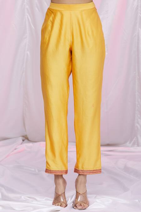 Shop_Petticoat Lane By Divya_Yellow Organza, Chanderi Floral Motifs, Mirror Work Round Embroidered Kurta Set _Online_at_Aza_Fashions