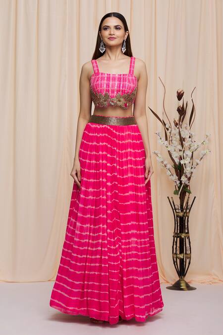 Yoshita Couture Pink Border Satin, Lehenga And Blouse Georgette, Lining Manya Tie Dye Set With Online at Aza Fashions Yoshita Couture_Pink Border Satin, Lehenga And Blouse Georgette, Lining Manya Tie Dye Set With _Online_at_Aza_Fashions