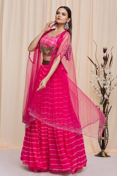 Buy Yoshita Couture Pink Border Satin, Lehenga And Blouse Georgette, Lining Manya Tie Dye Set With Online at Aza Fashions Buy_Yoshita Couture_Pink Border Satin, Lehenga And Blouse Georgette, Lining Manya Tie Dye Set With _Online_at_Aza_Fashions