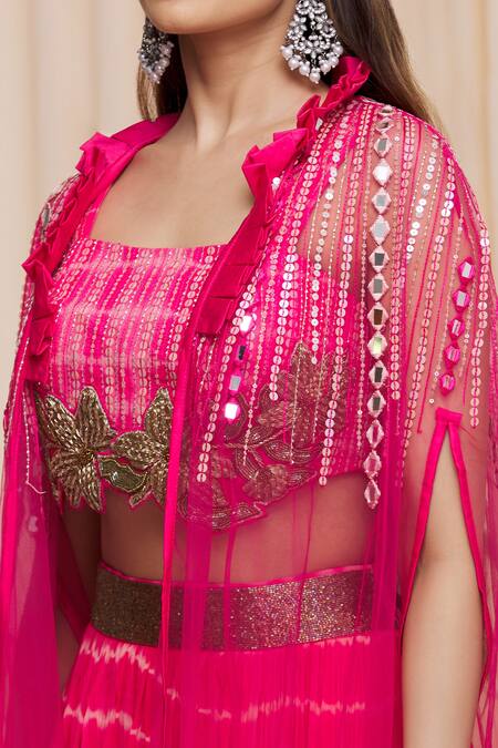 Shop Yoshita Couture Pink Border Satin, Lehenga And Blouse Georgette, Lining Manya Tie Dye Set With Online at Aza Fashions Shop_Yoshita Couture_Pink Border Satin, Lehenga And Blouse Georgette, Lining Manya Tie Dye Set With _Online_at_Aza_Fashions