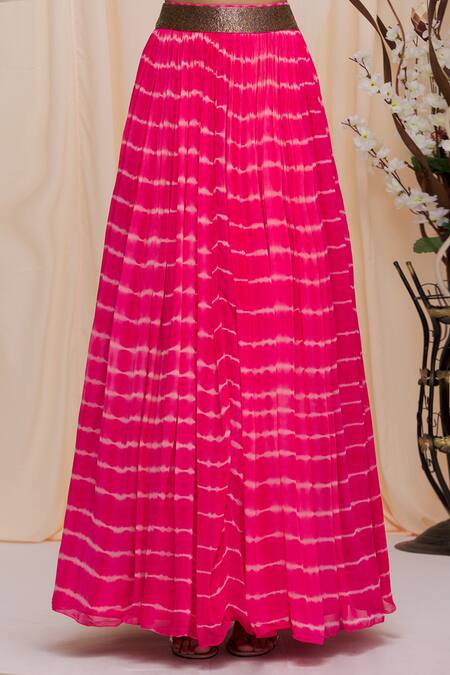 Yoshita Couture Pink Border Satin, Lehenga And Blouse Georgette, Lining Manya Tie Dye Set With at Aza Fashions Yoshita Couture_Pink Border Satin, Lehenga And Blouse Georgette, Lining Manya Tie Dye Set With _at_Aza_Fashions