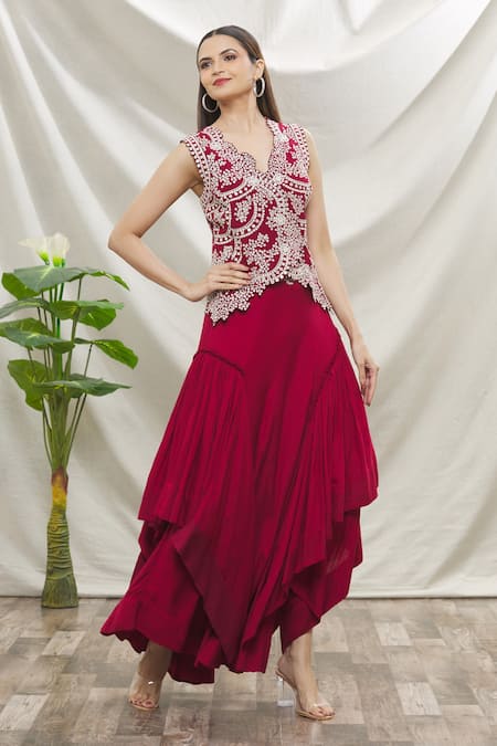 Nupur Kanoi Embroidered Waistcoat With Ruffle Skirt 