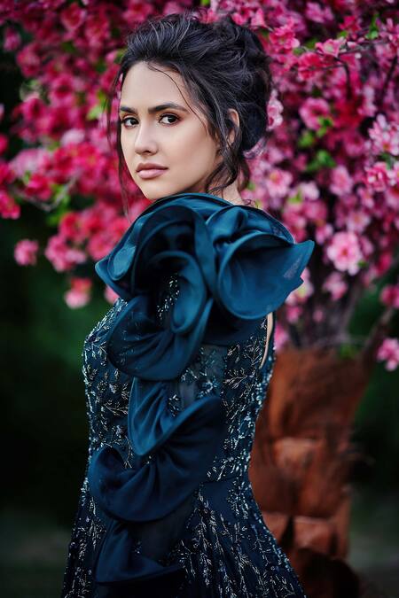 Buy Suruchi Parakh Blue Organza And Satin Lining Shantoon Sequin, Cutdana & Beads Embellished Gown Online at Aza Fashions Buy_Suruchi Parakh_Blue Organza And Satin Lining Shantoon Sequin, Cutdana & Beads Embellished Gown_Online_at_Aza_Fashions