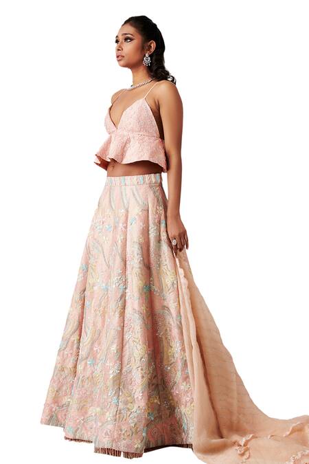 Amaare Peach Taffeta Embroidery V Neck Embellished Lehenga Set Online at Aza Fashions Amaare_Peach Taffeta Embroidery V Neck Embellished Lehenga Set _Online_at_Aza_Fashions