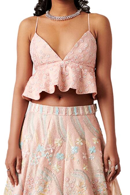 Buy Amaare Peach Taffeta Embroidery V Neck Embellished Lehenga Set Online at Aza Fashions Buy_Amaare_Peach Taffeta Embroidery V Neck Embellished Lehenga Set _Online_at_Aza_Fashions