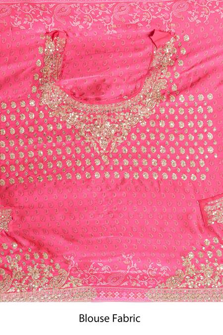 Shop_RI.Ritu Kumar_Fuchsia Satin Embroidered Saree With Unstitched Blouse_Online_at_Aza_Fashions